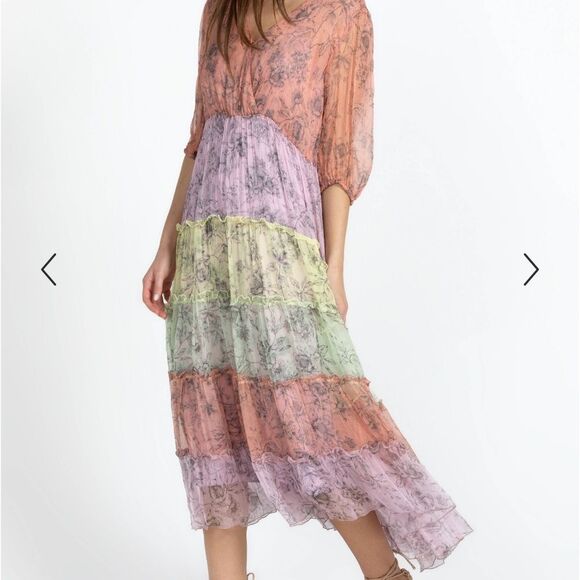 Johnny Was Women’s ‘Liza’ Pastel Floral Silk Midi Dress. NEW Retail $490